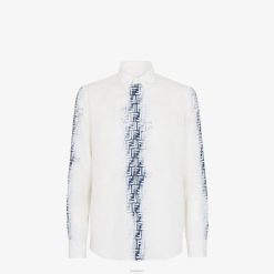 Fendi hombres camisa de lino blanqueada 2LH8E2038 vestir azul