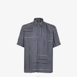 Fendi hombres camisa de seda 2LH8E1919 vestir azul