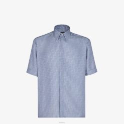 Fendi hombres camisa de seda 2LH8E1948 vestir azul claro