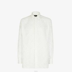 Fendi hombres camisa de seda 2LH8E2087 vestir blanco