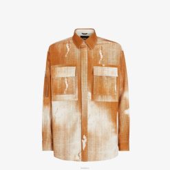 Fendi hombres camisa vaquera estampada 2LH8E2045 vestir naranja