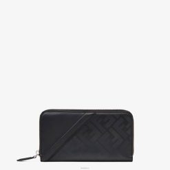 Fendi hombres cartera de piel con cremallera diagonal en la sombra 2LH8E2642 accesorios negro