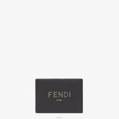 Fendi hombres cartera plegable de cuero con firma de dólar estadounidense 2LH8E2615 accesorios negro