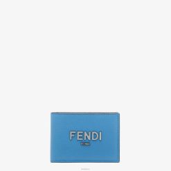 Fendi hombres cartera plegable de cuero con firma de dólar estadounidense 2LH8E2617 accesorios azul claro