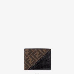 Fendi hombres cartera plegable de piel de caimán y tela 2LH8E2595 accesorios negro
