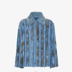 Fendi hombres chaqueta de piel de oveja y mezclilla 2LH8E2085 vestir azul