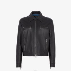Fendi hombres chaqueta motera de piel de napa 2LH8E2097 vestir negro