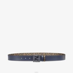 Fendi hombres cinturón reversible de piel con diseño cuadrado ff 2LH8E2329 accesorios azul