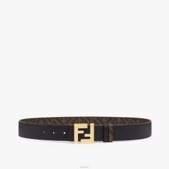 Fendi hombres cinturón reversible de piel con diseño cuadrado ff 2LH8E2334 accesorios negro