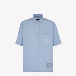 Fendi hombres remera de algodón 2LH8E1910 vestir azul claro