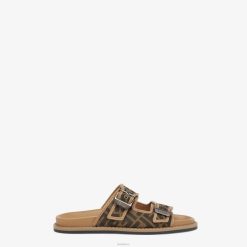 Fendi hombres sandalias de piel y tela 2LH8E2226 zapatos marrón