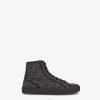 Fendi hombres zapatillas altas de lona 2LH8E2277 zapatos negro