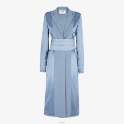 Fendi mujer abrigo de gabardina de lana y satén 2LH8E1124 vestir azul