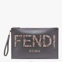Fendi mujer bolsa plana de cuero grande 2LH8E1532 accesorios gris