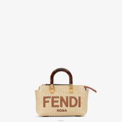 Fendi mujer bolso boston pequeño de paja natural 2LH8E602 accesorios beige
