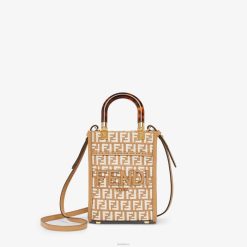 Fendi mujer bolso mini de rafia con motivo ff de tejido tapiz 2LH8E599 accesorios blanco