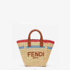 Fendi mujer bolso mini de rafia tejida 2LH8E620 accesorios beige