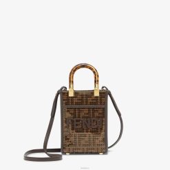 Fendi mujer Bolso mini ff de tejido jacquard con lentejuelas 2LH8E584 accesorios marrón