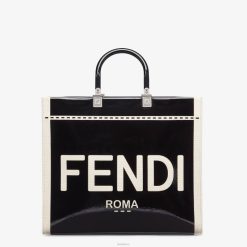 Fendi mujer bolso shopper de lona y charol 2LH8E740 accesorios negro