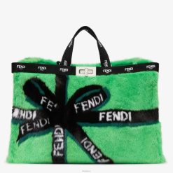 Fendi mujer bolso shopper de visón con incrustación de cinta 2LH8E760 accesorios verde
