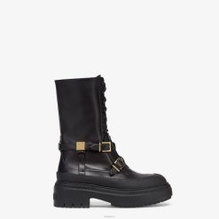 Fendi mujer botas moteras de cuero 2LH8E1264 zapatos negro