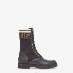 Fendi mujer botas moteras de piel con tejido elástico 2LH8E1350 zapatos negro