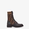 Fendi mujer botas moteras de piel con tejido elástico 2LH8E1351 zapatos negro