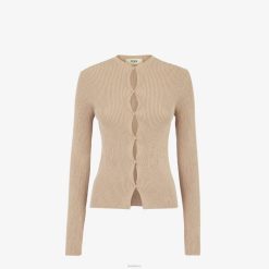 Fendi mujer cárdigan de algodón 2LH8E1084 vestir beige
