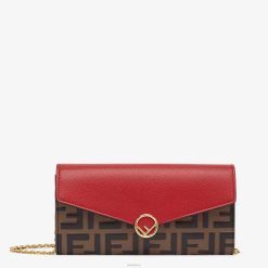 Fendi mujer cartera continental de piel con cadena 2LH8E1597 accesorios rojo