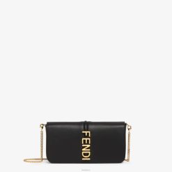 Fendi mujer Cartera de piel con grafía y cadena. 2LH8E1417 accesorios negro