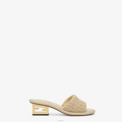 Fendi mujer chanclas de rafia pálida 2LH8E1307 zapatos beige