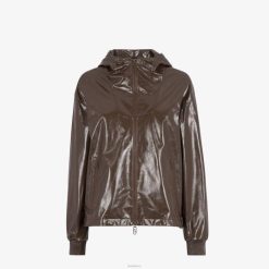 Fendi mujer chaqueta de cuero brillante 2LH8E1169 vestir marrón