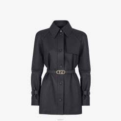 Fendi mujer chaqueta de cuero encerado 2LH8E1208 vestir negro