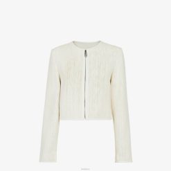 Fendi mujer chaqueta de cuero entretejida 2LH8E1138 vestir blanco