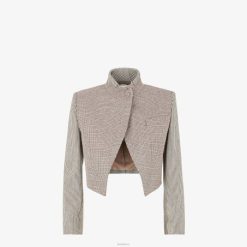 Fendi mujer chaqueta de lana de pata de gallo 2LH8E1220 vestir beige