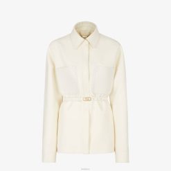 Fendi mujer chaqueta de lana y seda 2LH8E961 vestir blanco