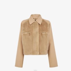 Fendi mujer chaqueta de lana y visón 2LH8E1247 vestir beige