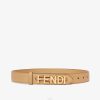 Fendi mujer cinturón de cuero gráfico 2LH8E44 accesorios beige