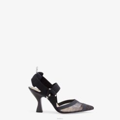 Fendi mujer cuero y malla, tacón destalonado 2LH8E1344 zapatos negro