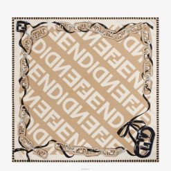 Fendi mujer fular de seda orgánica 2LH8E213 accesorios beige