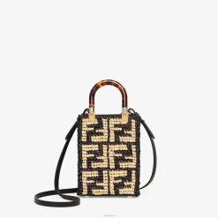 Fendi mujer mini bolso de rafia con ff de crochet 2LH8E898 accesorios negro