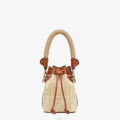 Fendi mujer minibolso de paja natural con bordado ff 2LH8E566 accesorios beige