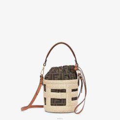 Fendi mujer minibolso de paja natural y tejido ff 2LH8E603 accesorios beige