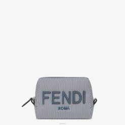 Fendi mujer neceser de tela a rayas 2LH8E1455 accesorios azul