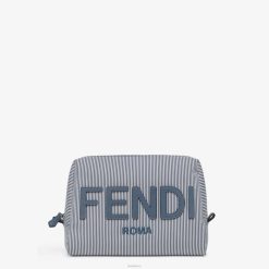 Fendi mujer neceser de tela a rayas 2LH8E1456 accesorios azul