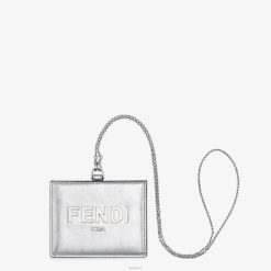 Fendi mujer porta credencial de cuero 2LH8E1442 accesorios plata