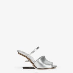 Fendi mujer sandalias de cuero de tacón alto 2LH8E1341 zapatos plata
