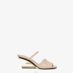 Fendi mujer sandalias de piel con tacón medio 2LH8E1371 zapatos beige