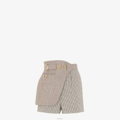 Fendi mujer shorts de lana con motivo de pata de gallo 2LH8E1225 vestir beige