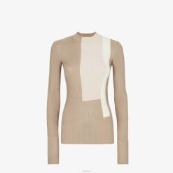 Fendi mujer top de viscosa y seda 2LH8E954 vestir beige